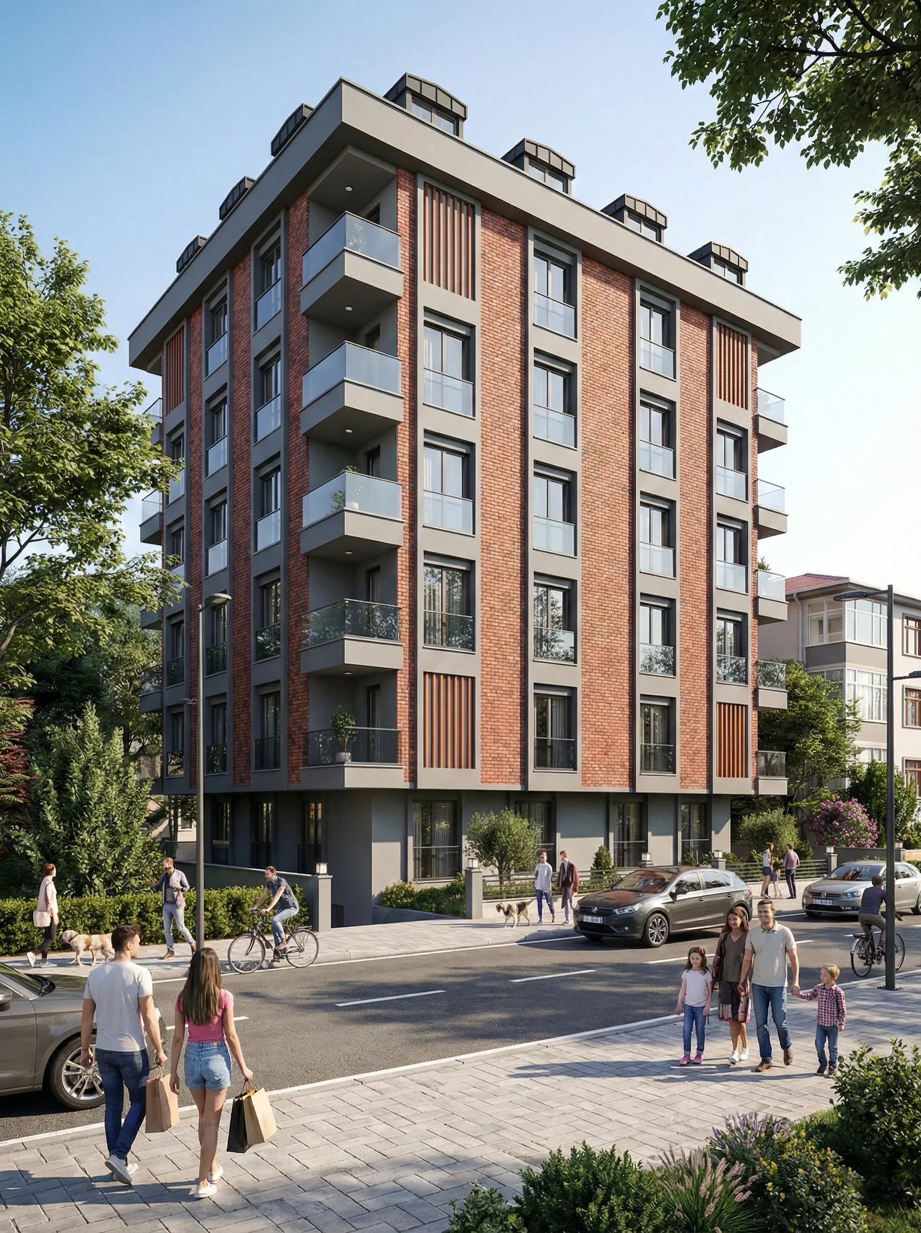 Modern Brick Apartment Building Daylight